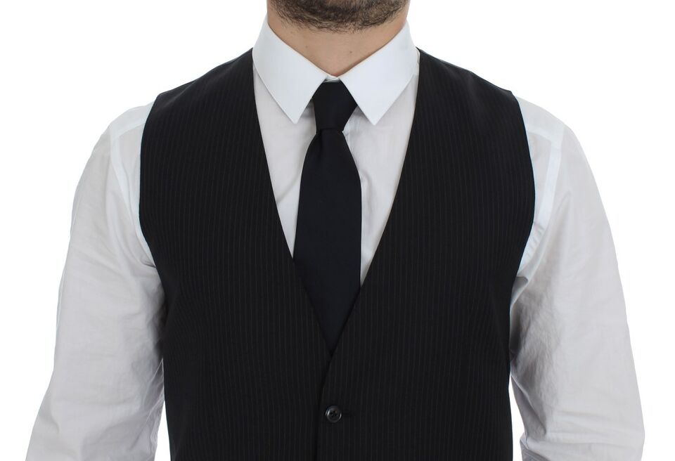 Dolce & Gabbana Elegant Black Striped Wool Dress Vest - Sandy Store ByNet
