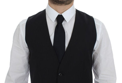 Dolce & Gabbana Elegant Black Striped Wool Dress Vest - Sandy Store ByNet