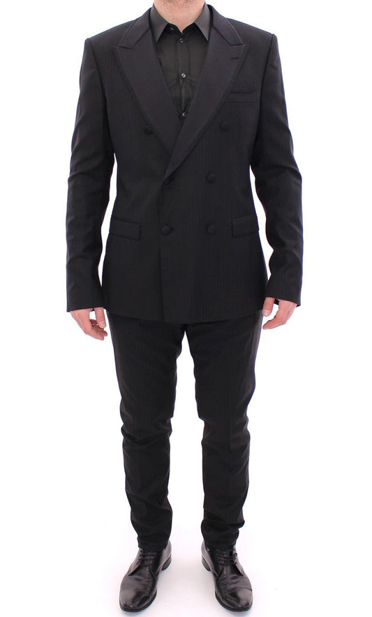 Dolce & Gabbana Elegant Black Striped Wool - Silk Blend Suit - Sandy Store ByNet