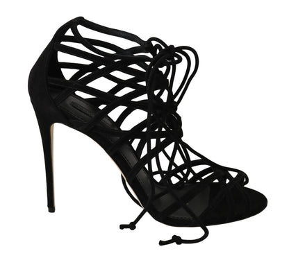 Dolce & Gabbana Elegant Black Suede Gladiator Stilettos - Sandy Store ByNet