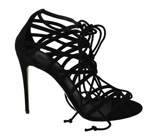 Dolce & Gabbana Elegant Black Suede Gladiator Stilettos - Sandy Store ByNet