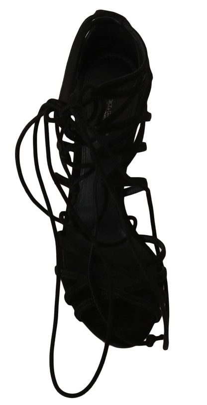 Dolce & Gabbana Elegant Black Suede Gladiator Stilettos - Sandy Store ByNet
