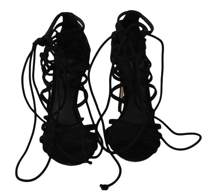 Dolce & Gabbana Elegant Black Suede Gladiator Stilettos - Sandy Store ByNet