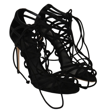 Dolce & Gabbana Elegant Black Suede Gladiator Stilettos - Sandy Store ByNet