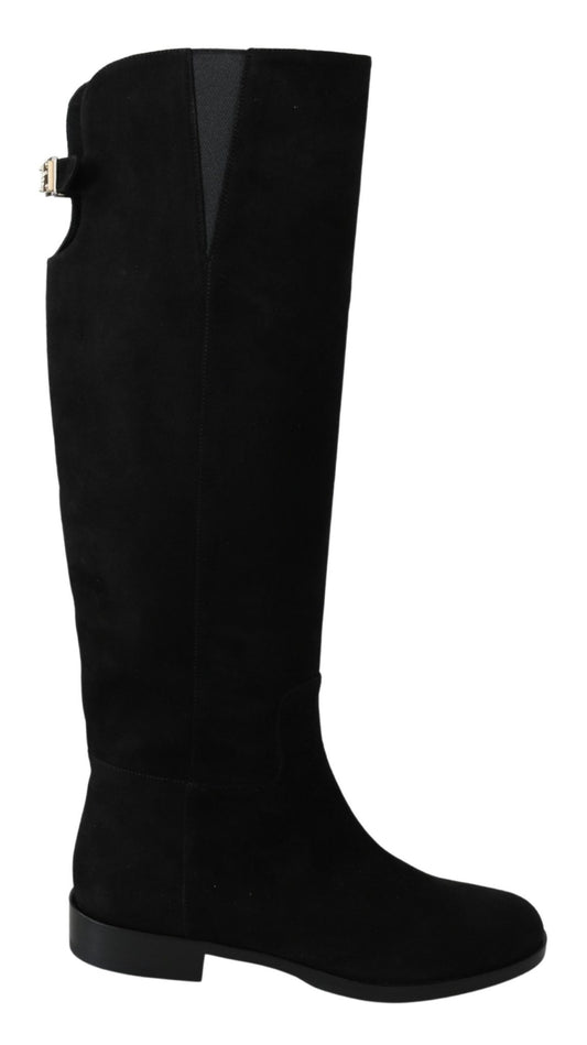 Dolce & Gabbana Elegant Black Suede Knee High Boots - Sandy Store ByNet