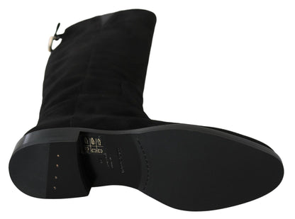 Dolce & Gabbana Elegant Black Suede Knee High Boots - Sandy Store ByNet