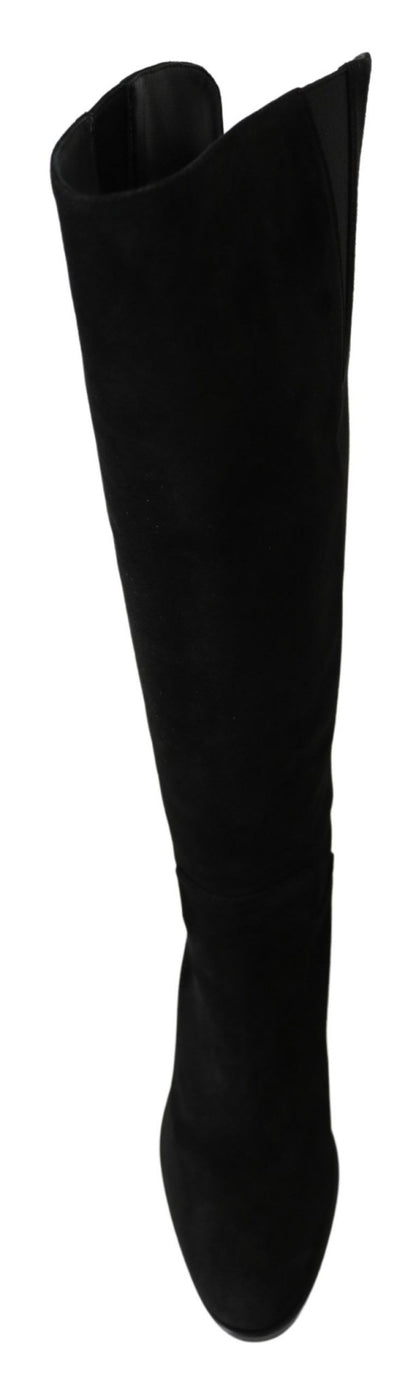 Dolce & Gabbana Elegant Black Suede Knee High Boots - Sandy Store ByNet