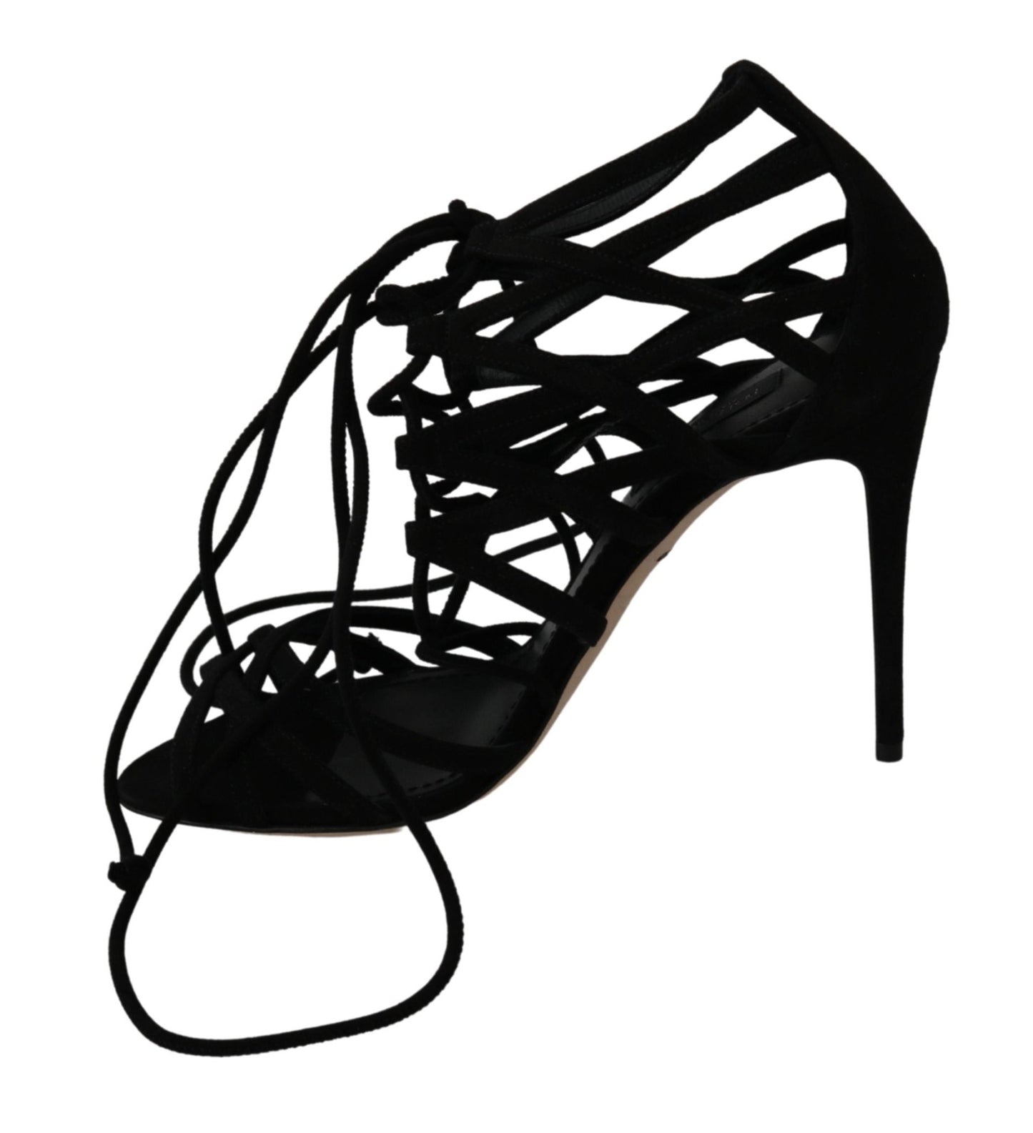 Dolce & Gabbana Elegant Black Suede Stiletto Ankle Strap Sandals - Sandy Store ByNet