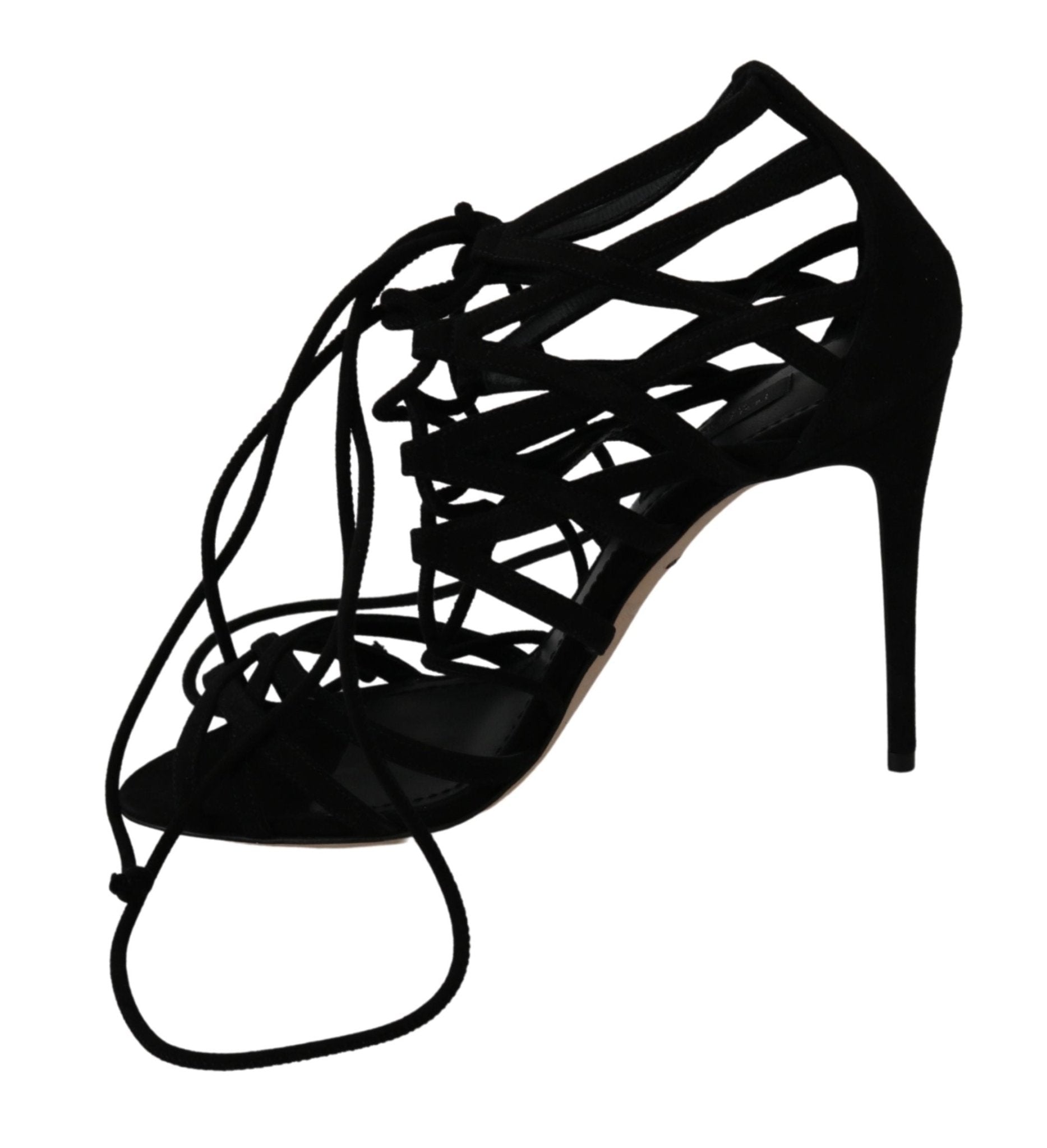Dolce & Gabbana Elegant Black Suede Stiletto Ankle Strap Sandals - Sandy Store ByNet