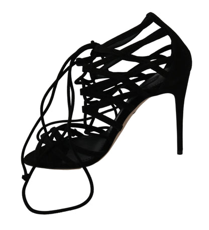 Dolce & Gabbana Elegant Black Suede Stiletto Ankle Strap Sandals - Sandy Store ByNet