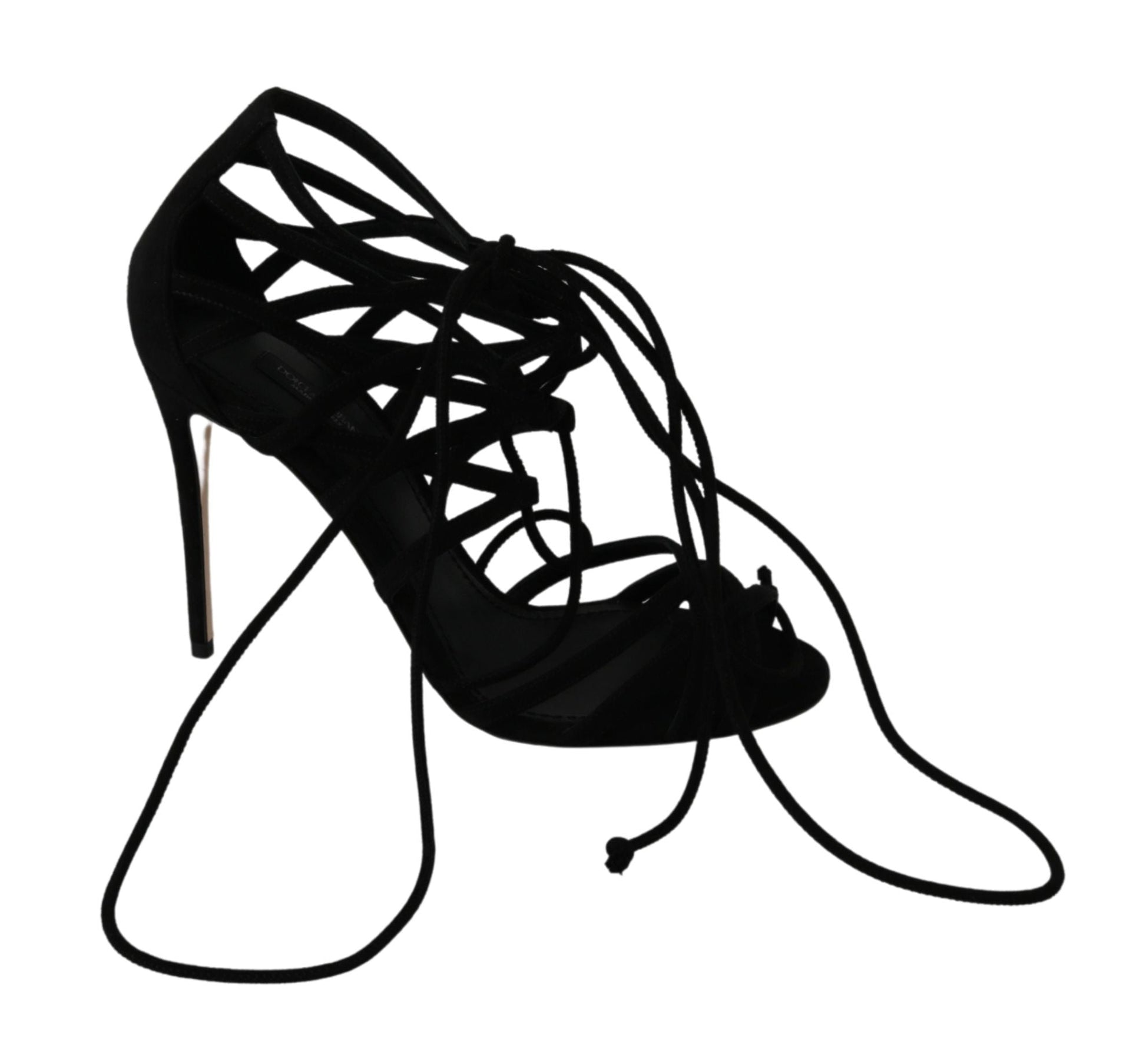 Dolce & Gabbana Elegant Black Suede Stiletto Ankle Strap Sandals - Sandy Store ByNet