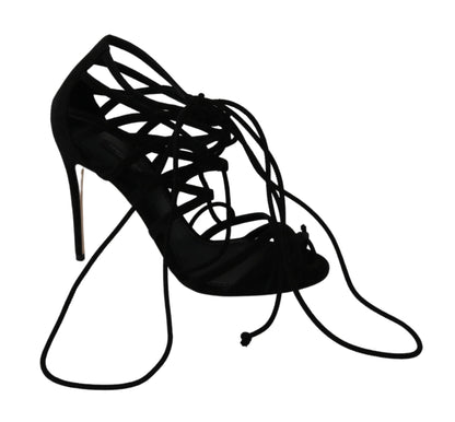 Dolce & Gabbana Elegant Black Suede Stiletto Ankle Strap Sandals - Sandy Store ByNet