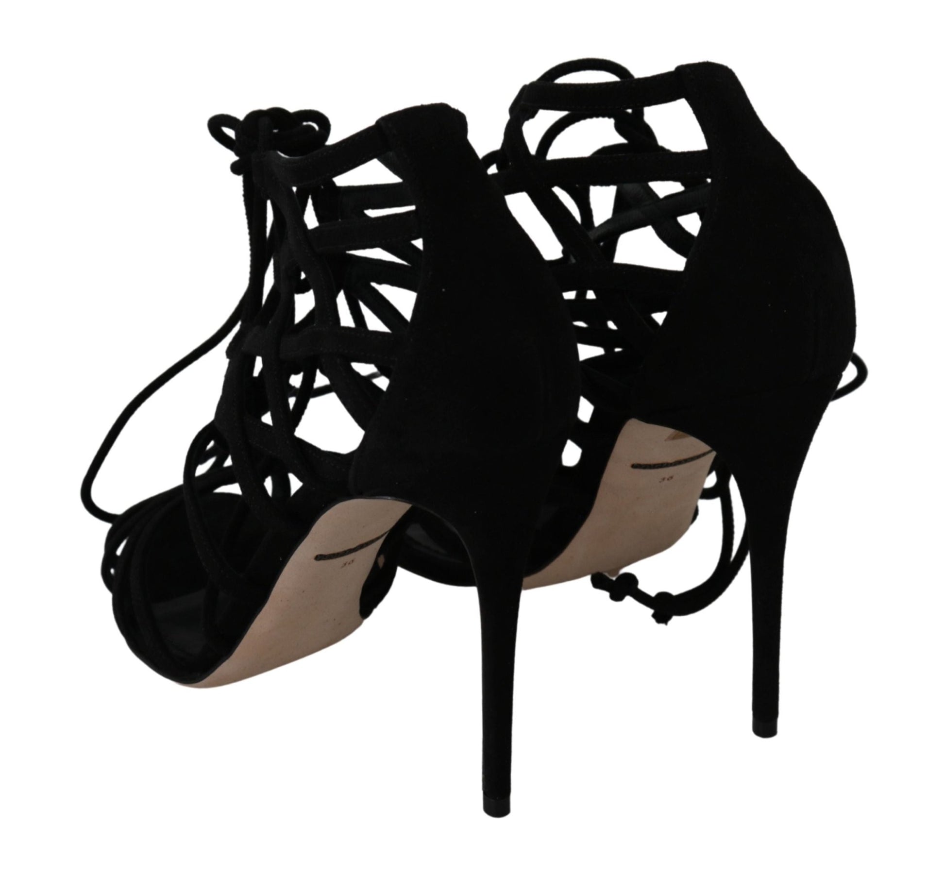 Dolce & Gabbana Elegant Black Suede Stiletto Ankle Strap Sandals - Sandy Store ByNet