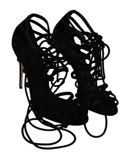 Dolce & Gabbana Elegant Black Suede Stiletto Ankle Strap Sandals - Sandy Store ByNet