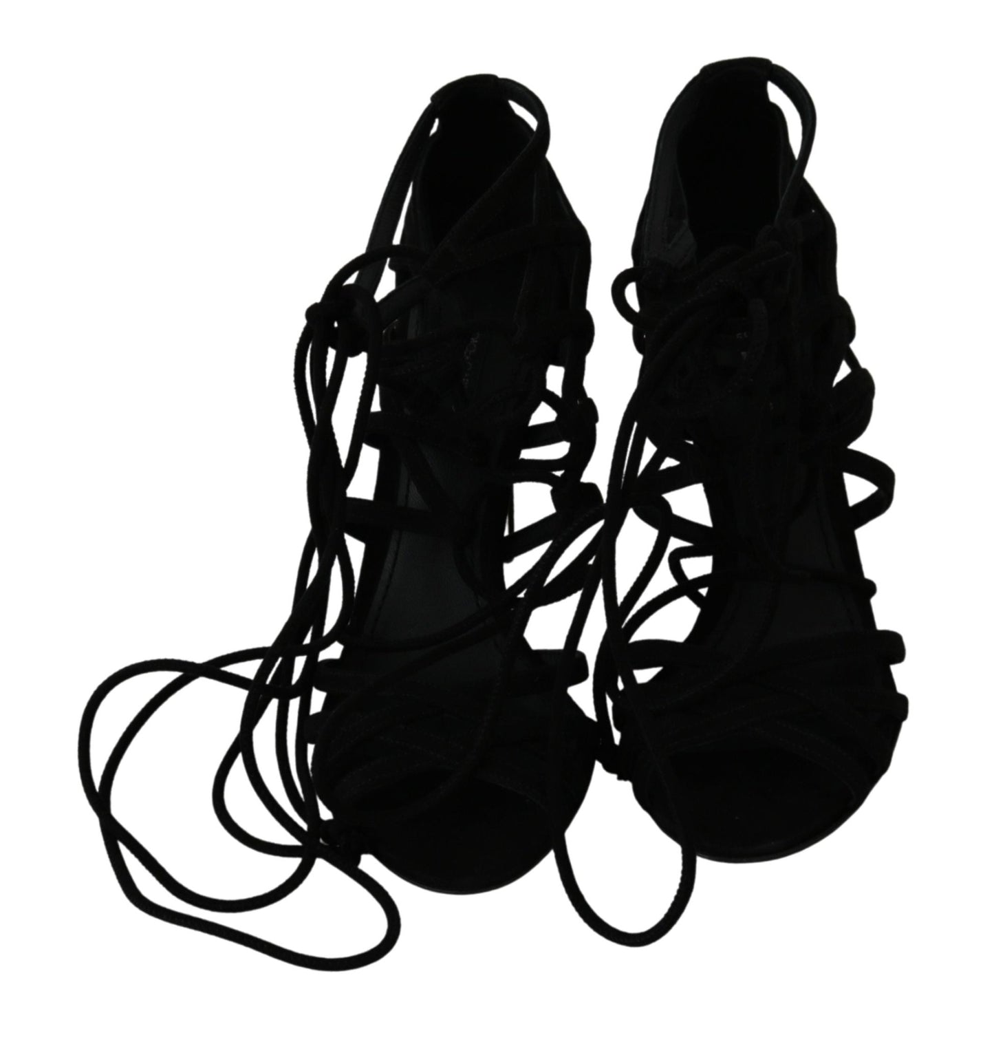 Dolce & Gabbana Elegant Black Suede Stiletto Ankle Strap Sandals - Sandy Store ByNet
