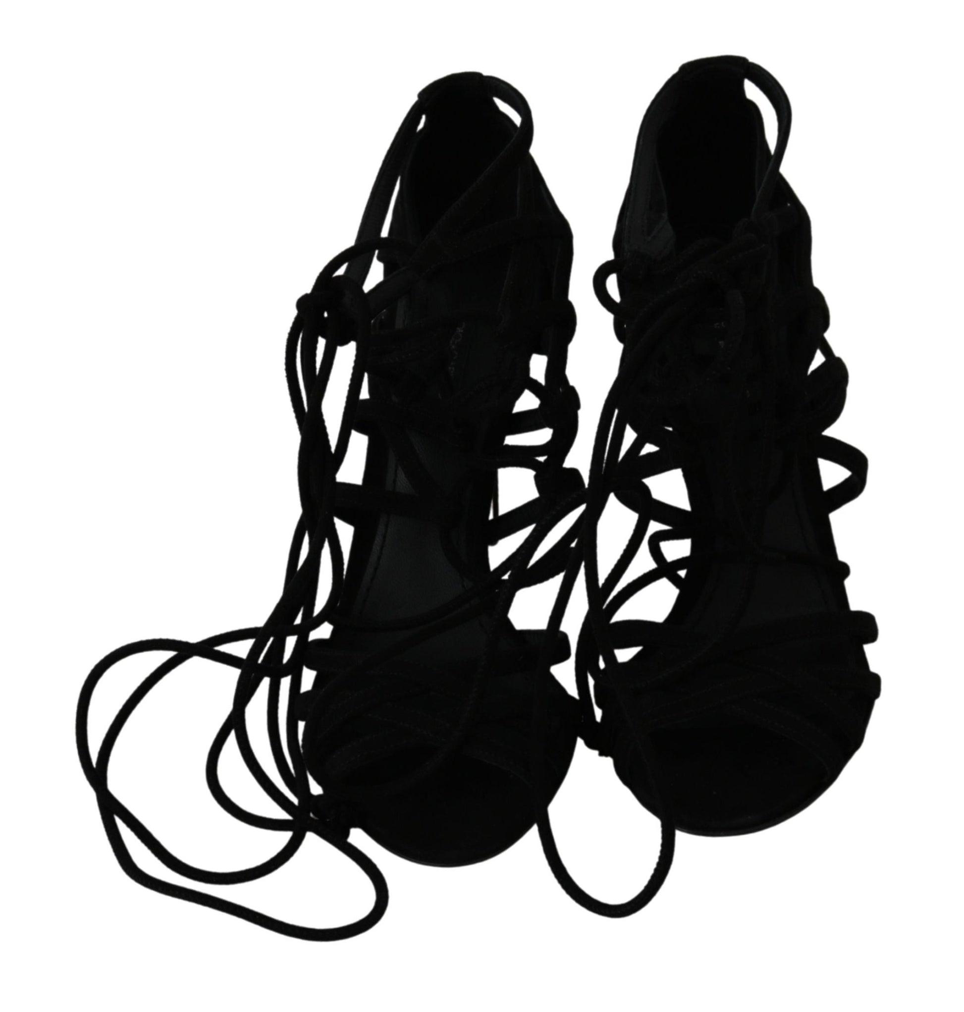 Dolce & Gabbana Elegant Black Suede Stiletto Ankle Strap Sandals - Sandy Store ByNet