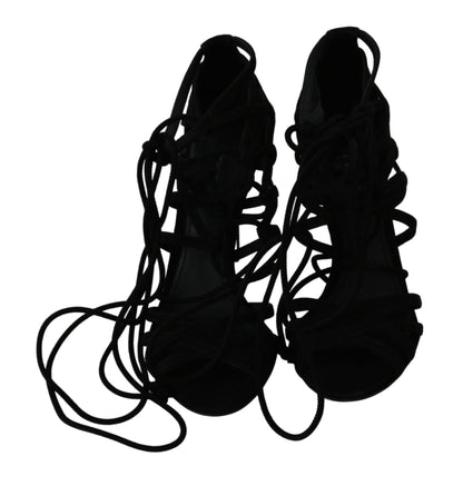 Dolce & Gabbana Elegant Black Suede Stiletto Ankle Strap Sandals - Sandy Store ByNet