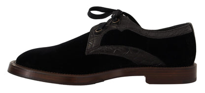 Dolce & Gabbana Elegant Black Velvet & Exotic Leather Dress Shoes - Sandy Store ByNet