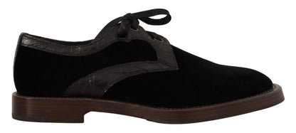 Dolce & Gabbana Elegant Black Velvet & Exotic Leather Dress Shoes - Sandy Store ByNet