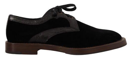 Dolce & Gabbana Elegant Black Velvet & Exotic Leather Dress Shoes - Sandy Store ByNet