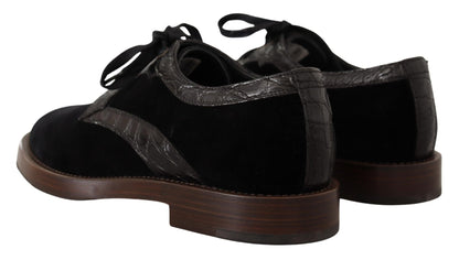 Dolce & Gabbana Elegant Black Velvet & Exotic Leather Dress Shoes - Sandy Store ByNet