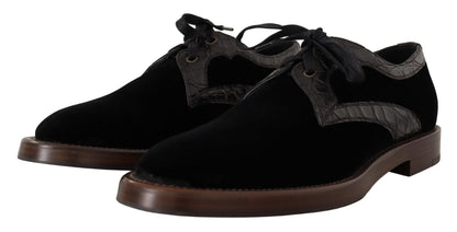 Dolce & Gabbana Elegant Black Velvet & Exotic Leather Dress Shoes - Sandy Store ByNet