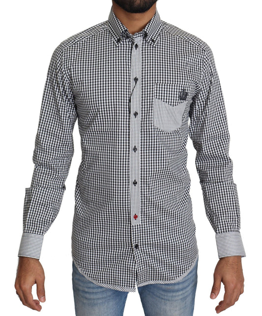 Dolce & Gabbana Elegant Black & White Checkered Gold Casual Shirt - Sandy Store ByNet