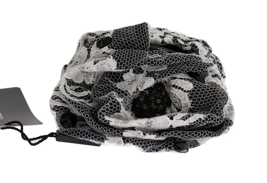Dolce & Gabbana Elegant Black & White Floral Lace Crystal Hair Claw - Sandy Store ByNet