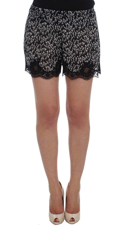 Dolce & Gabbana Elegant Black & White Floral Lace Silk Shorts - Sandy Store ByNet