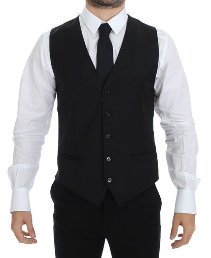Dolce & Gabbana Elegant Black Wool Silk Dress Vest - Sandy Store ByNet
