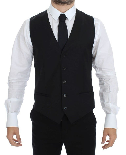 Dolce & Gabbana Elegant Black Wool Silk Dress Vest - Sandy Store ByNet