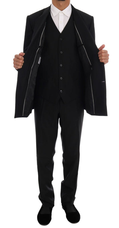 Dolce & Gabbana Elegant Black Wool Three - Piece Suit - Sandy Store ByNet
