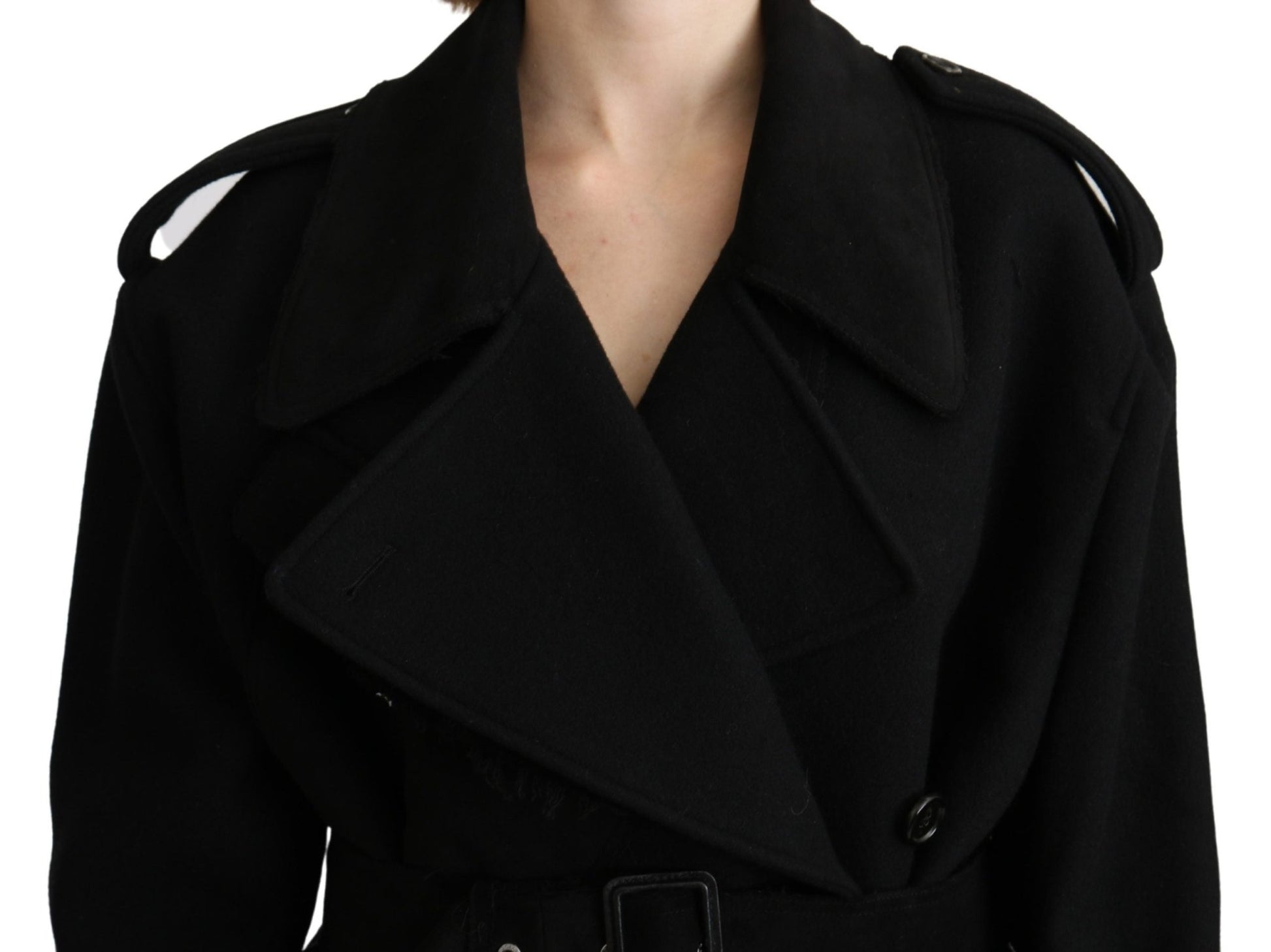 Dolce & Gabbana Elegant Black Wool Trenchcoat - Sandy Store ByNet