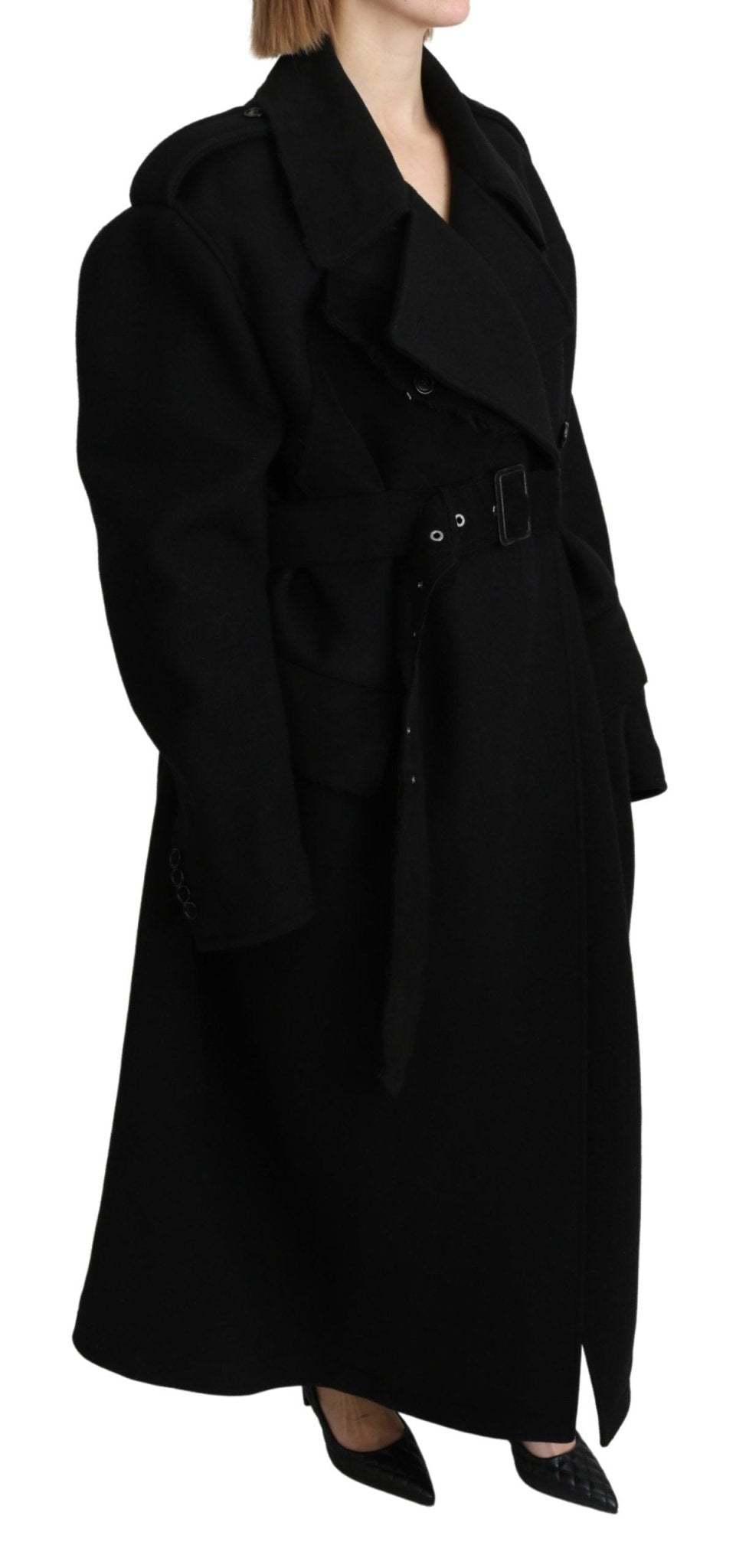 Dolce & Gabbana Elegant Black Wool Trenchcoat - Sandy Store ByNet