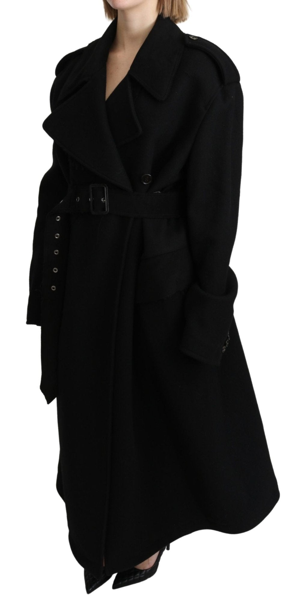 Dolce & Gabbana Elegant Black Wool Trenchcoat - Sandy Store ByNet