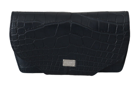 Dolce & Gabbana Elegant Blue Crocodile Leather Eyewear Pouch - Sandy Store ByNet