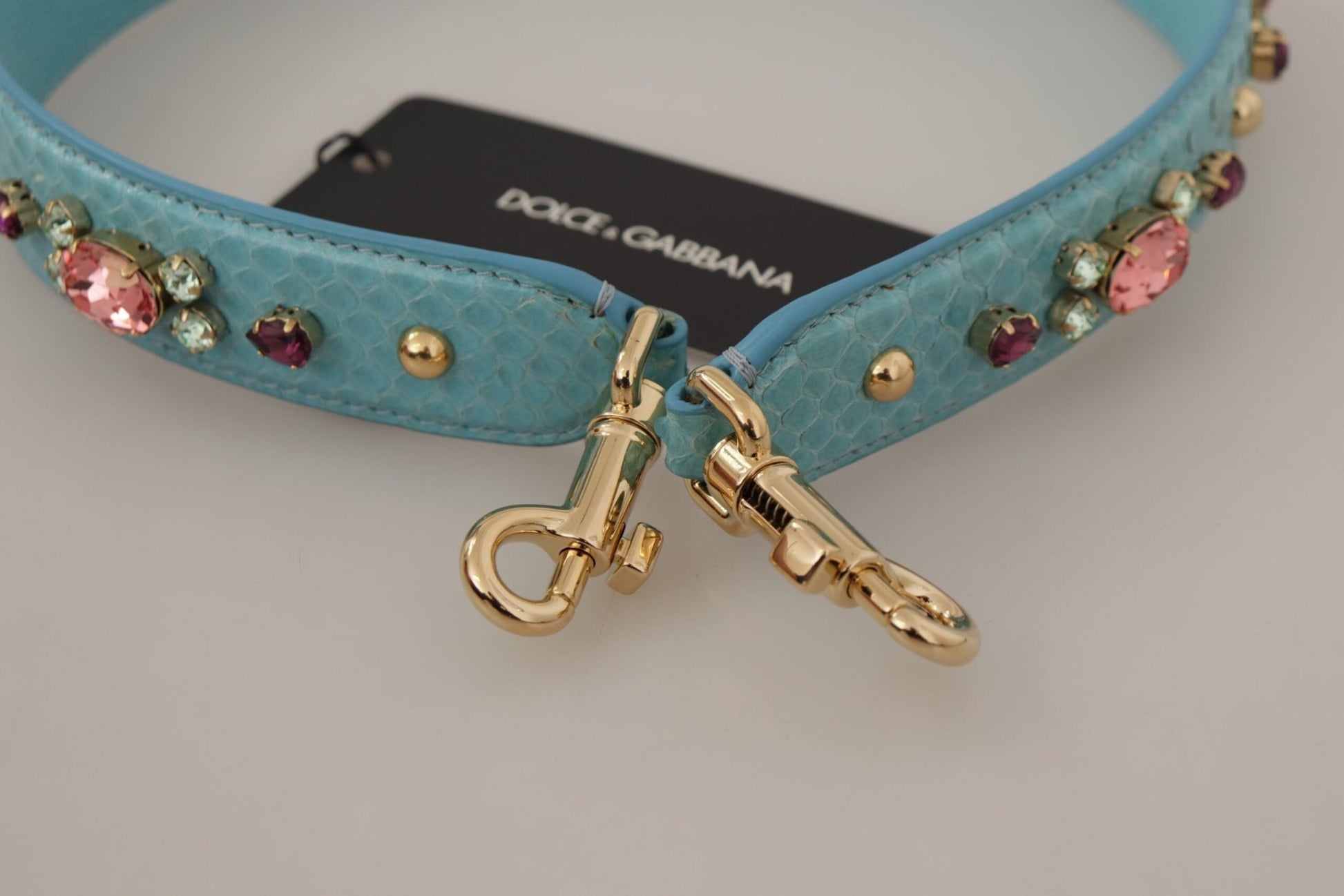 Dolce & Gabbana Elegant Blue Leather Bag Strap with Gold Accents - Sandy Store ByNet