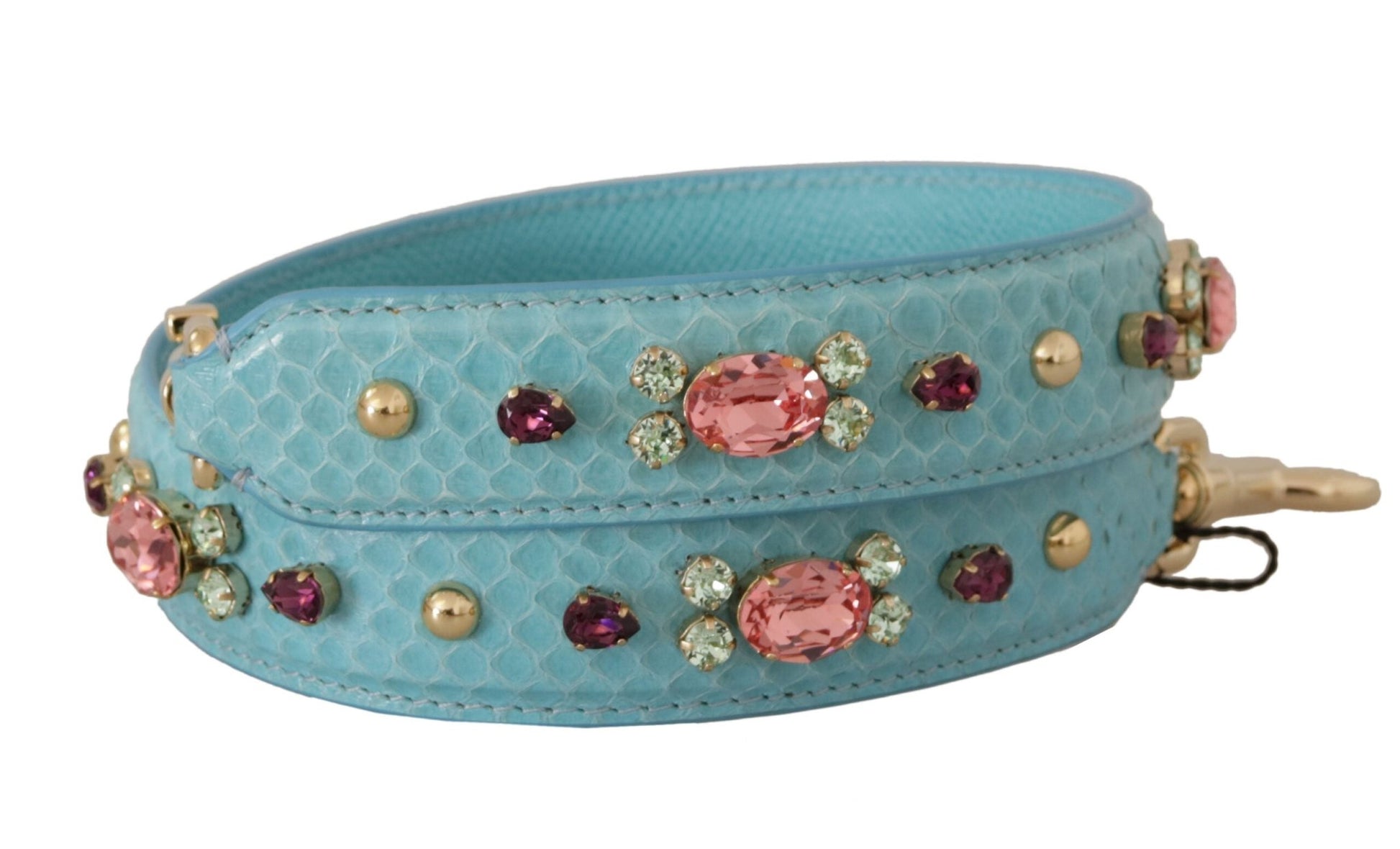 Dolce & Gabbana Elegant Blue Leather Bag Strap with Gold Accents - Sandy Store ByNet
