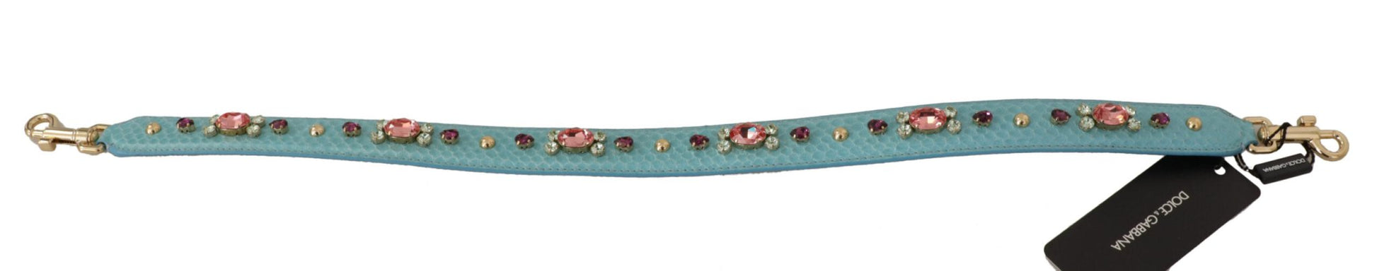 Dolce & Gabbana Elegant Blue Leather Bag Strap with Gold Accents - Sandy Store ByNet