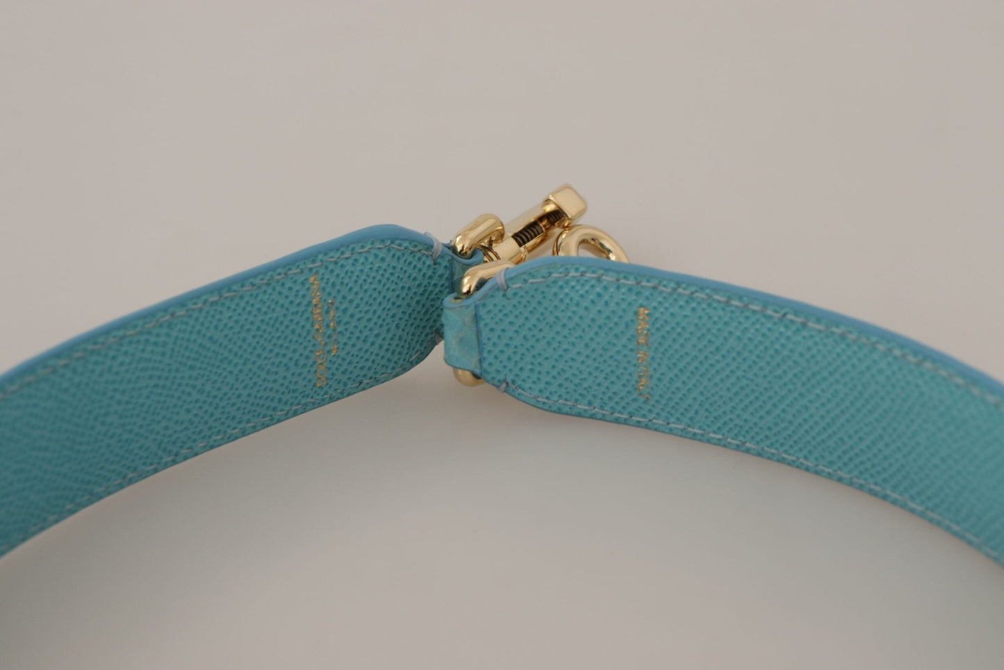 Dolce & Gabbana Elegant Blue Leather Bag Strap with Gold Accents - Sandy Store ByNet