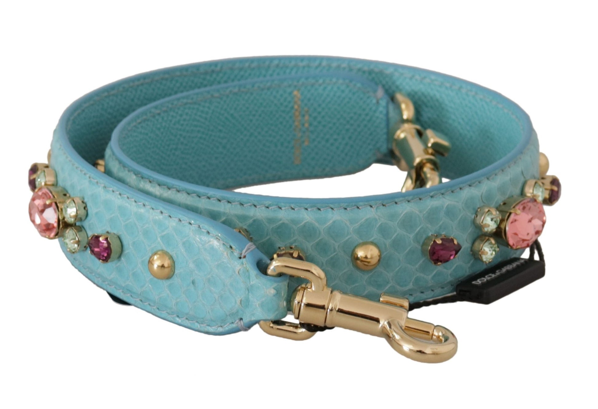 Dolce & Gabbana Elegant Blue Leather Bag Strap with Gold Accents - Sandy Store ByNet