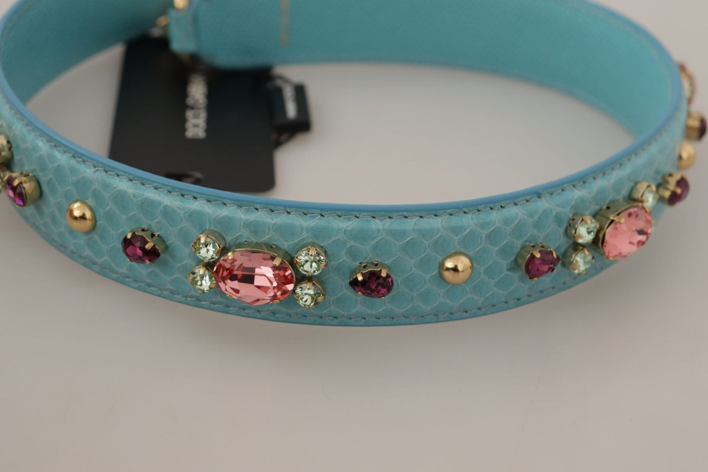 Dolce & Gabbana Elegant Blue Leather Bag Strap with Gold Accents - Sandy Store ByNet