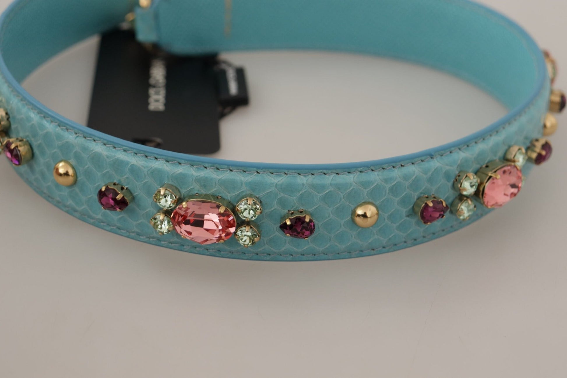 Dolce & Gabbana Elegant Blue Leather Bag Strap with Gold Accents - Sandy Store ByNet