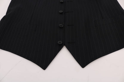 Dolce & Gabbana Elegant Blue Striped Waistcoat Vest - Sandy Store ByNet