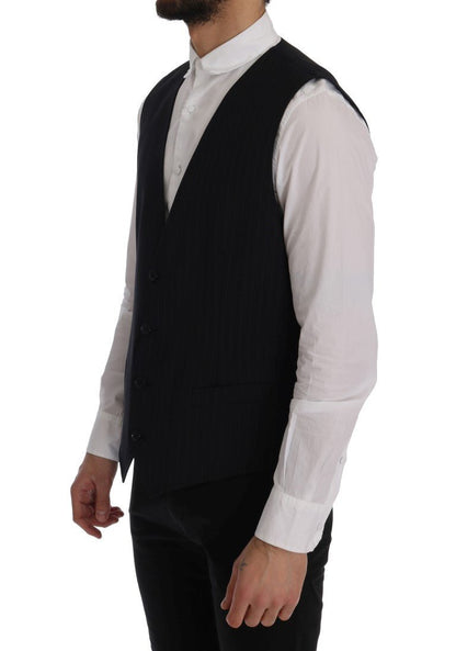 Dolce & Gabbana Elegant Blue Striped Waistcoat Vest - Sandy Store ByNet