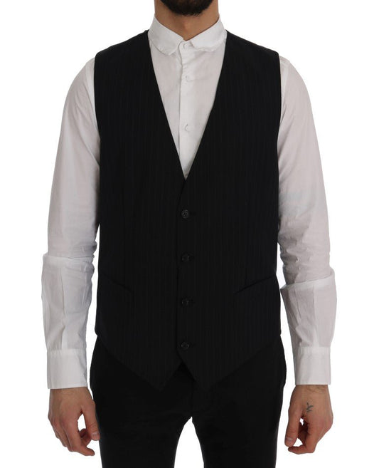 Dolce & Gabbana Elegant Blue Striped Waistcoat Vest - Sandy Store ByNet