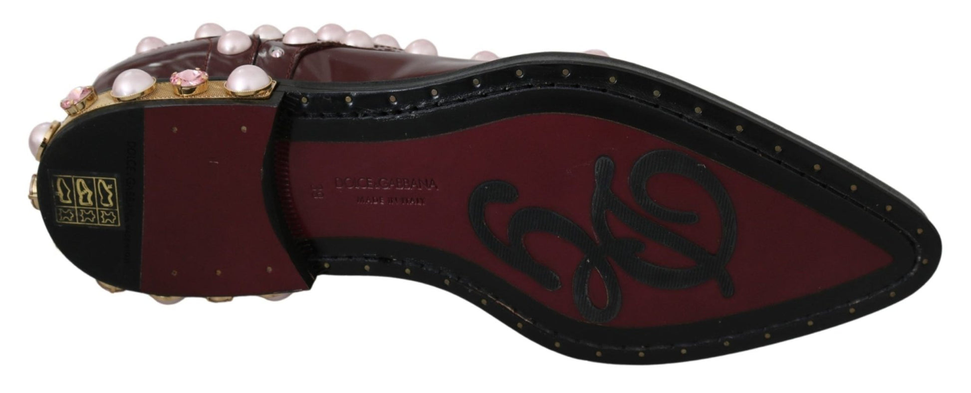 Dolce & Gabbana Elegant Bordeaux Lace - Up Flats with Pearls and Crystals - Sandy Store ByNet