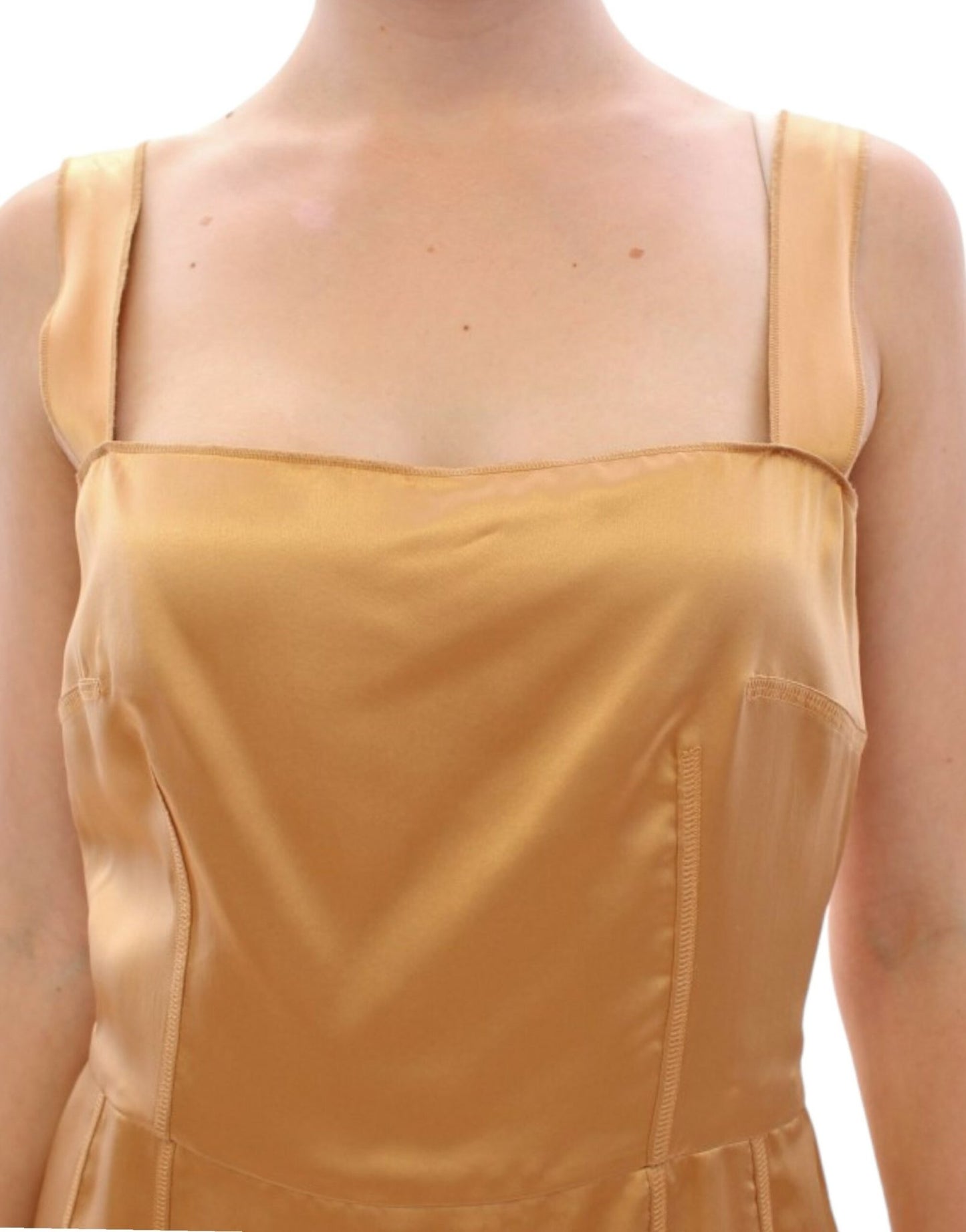 Dolce & Gabbana Elegant Bronze Silk Knee - Length Sheath Dress - Sandy Store ByNet