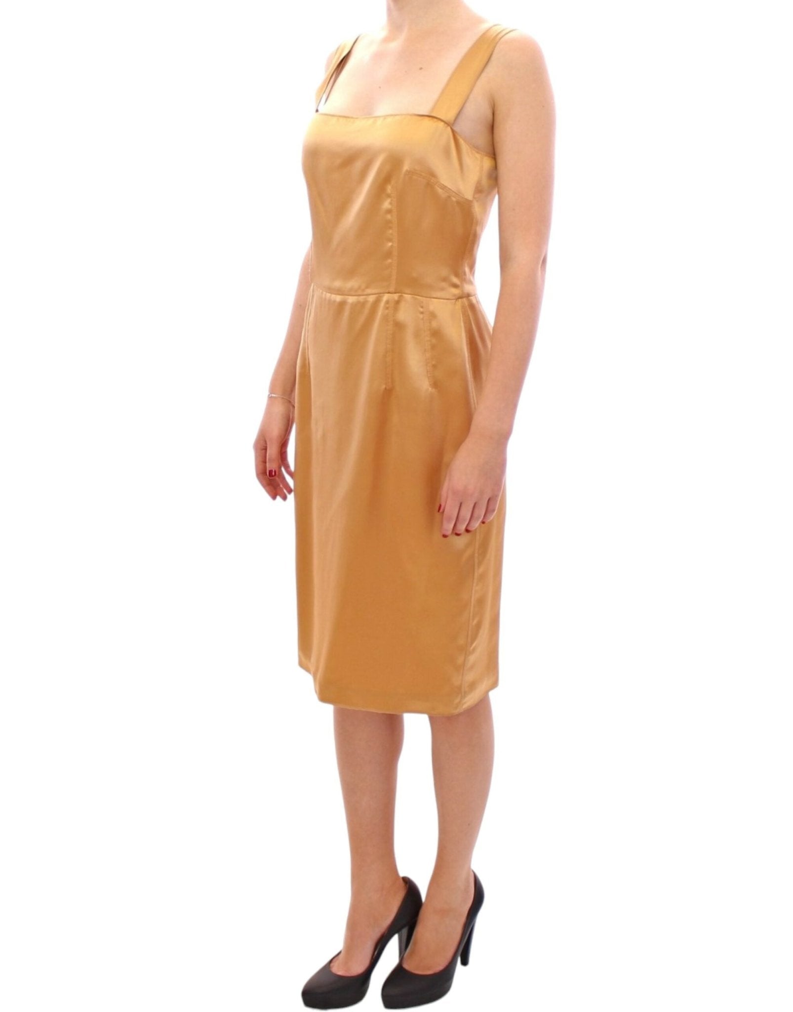 Dolce & Gabbana Elegant Bronze Silk Knee - Length Sheath Dress - Sandy Store ByNet