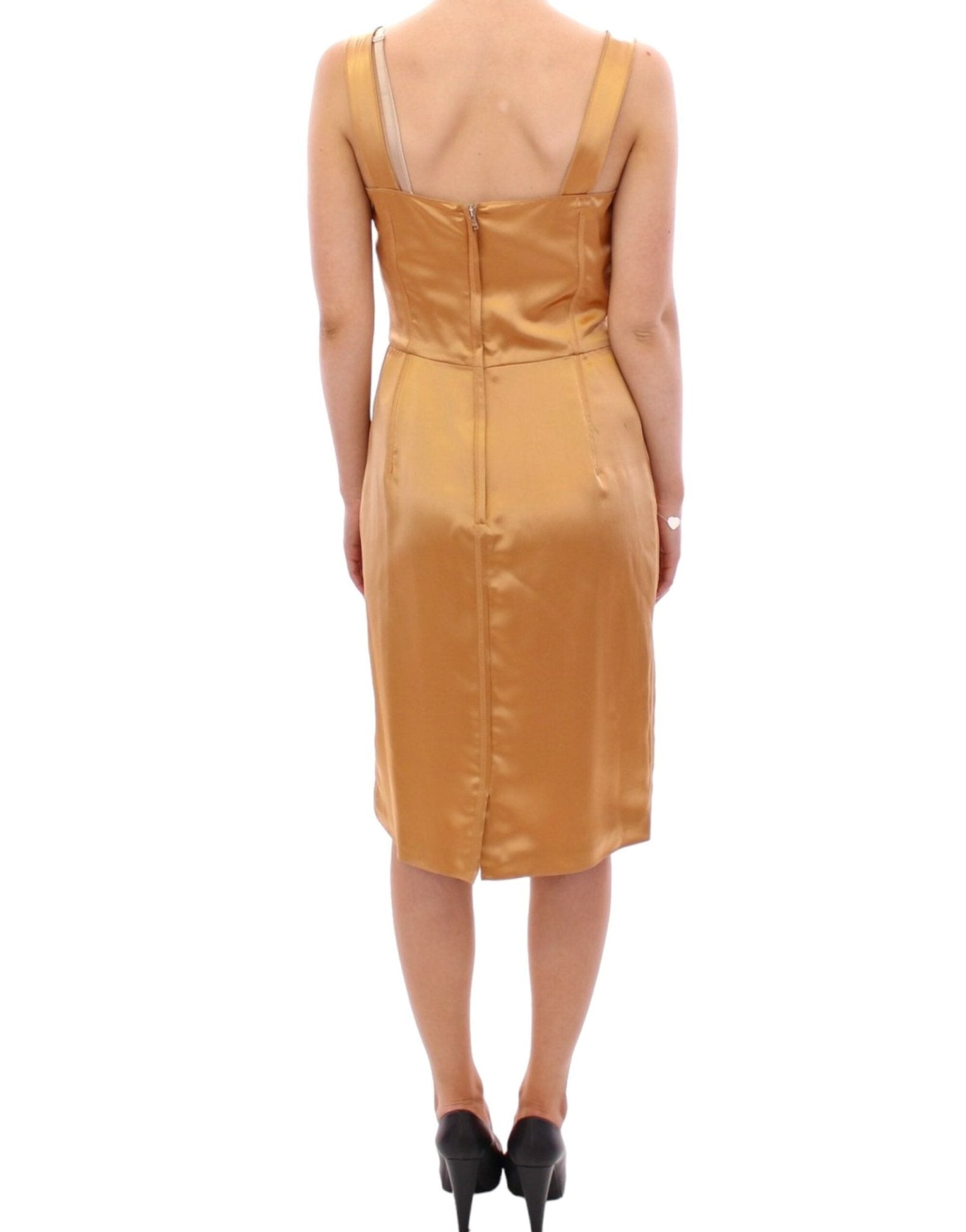Dolce & Gabbana Elegant Bronze Silk Knee - Length Sheath Dress - Sandy Store ByNet